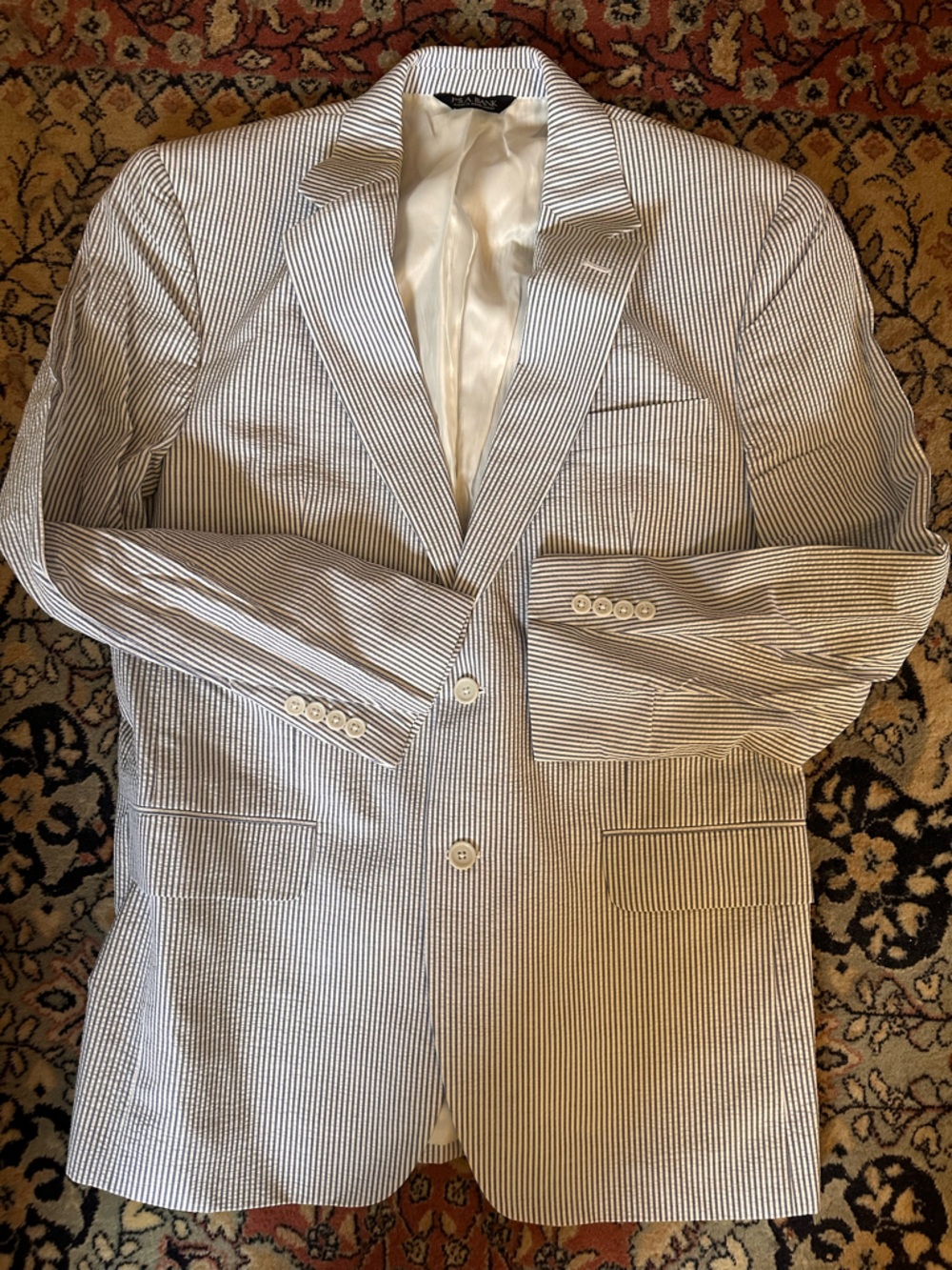 Jos. A. Bank Seersuckers White Blue Pinstripe Men’s Sports Coat Blazer Size 42 R